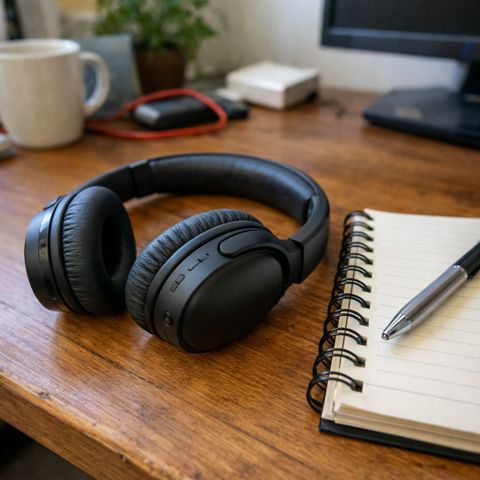 исходник: Наушники на столе, снятые как на телефон